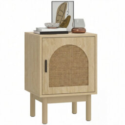 Homcom Boho Bedside Table With Rattan Door And Adjustable Shelf, Natural - thumbnail 2