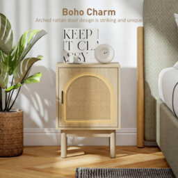 Homcom Boho Bedside Table With Rattan Door And Adjustable Shelf, Natural - thumbnail 5