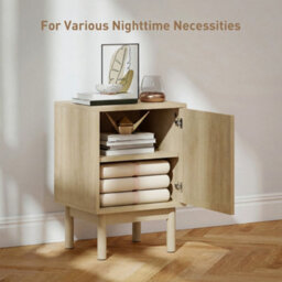 Homcom Boho Bedside Table With Rattan Door And Adjustable Shelf, Natural - thumbnail 4