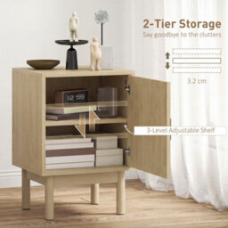 Homcom Boho Bedside Table With Rattan Door And Adjustable Shelf, Natural - thumbnail 6