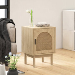 Homcom Boho Bedside Table With Rattan Door And Adjustable Shelf, Natural - thumbnail 9
