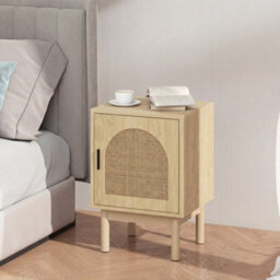 Homcom Boho Bedside Table With Rattan Door And Adjustable Shelf, Natural - thumbnail 8