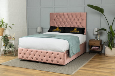 UKBEDFURNITURE Monaco Plush Pink End Opening Divan Ottoman Bed With 54 Inch Headboard - image 1