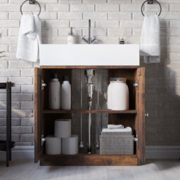 Urbn-Living Urbnliving 60Cm Height Rustic Brown Bathroom Wood Under Sink Cabinet Cupboard Unit - thumbnail 2