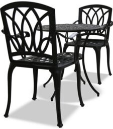 Homeology Positano Black Outdoor Garden Patio Table And 2 Large Chairs With Armrests Cast Aluminium Bistro Set - thumbnail 8