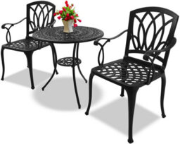 Homeology Positano Black Outdoor Garden Patio Table And 2 Large Chairs With Armrests Cast Aluminium Bistro Set