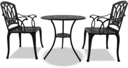 Homeology Positano Black Outdoor Garden Patio Table And 2 Large Chairs With Armrests Cast Aluminium Bistro Set - thumbnail 5