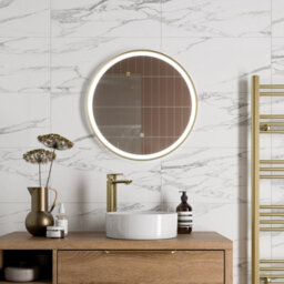 Affine Round Led Mirror Illuminated Touch Bathroom Demister Mains Powered Brushed Brass - thumbnail 2