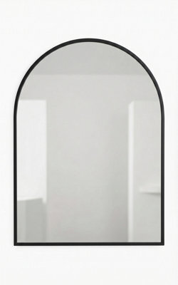 Deenz Black Arched Top Design Wall Mounted Mirror Glass Living Room & Hallway Furniture Decor Aluminium Framed Large 70X50X2.5Cm