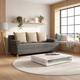 Dover 3 Seater Sofa Bed With Storage Upholstered Back Detachable Cushions 192Cm Grey And Beige - thumbnail 1