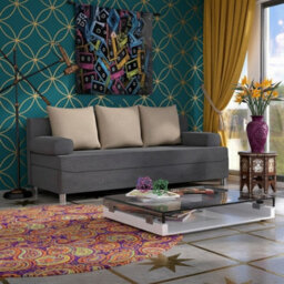 Dover 3 Seater Sofa Bed With Storage Upholstered Back Detachable Cushions 192Cm Grey And Beige - thumbnail 2