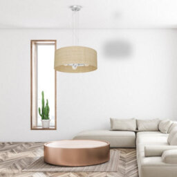 Milagro Marshall Hand Made Designer Pendant Lamp In Matt White Metal And Natural Rattan Coloured Fabric - thumbnail 7