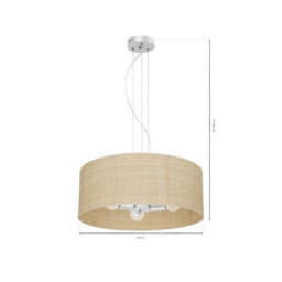 Milagro Marshall Hand Made Designer Pendant Lamp In Matt White Metal And Natural Rattan Coloured Fabric - thumbnail 9