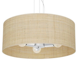 Milagro Marshall Hand Made Designer Pendant Lamp In Matt White Metal And Natural Rattan Coloured Fabric - thumbnail 3