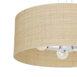 Milagro Marshall Hand Made Designer Pendant Lamp In Matt White Metal And Natural Rattan Coloured Fabric - thumbnail 2