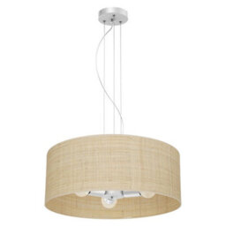 Milagro Marshall Hand Made Designer Pendant Lamp In Matt White Metal And Natural Rattan Coloured Fabric - thumbnail 4