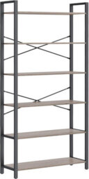 Songmics 6-Tier Tall Bookshelf, Large Bookcase, Steel Frame, Freestanding Shelf Unit, Industrial, Heather Greige And Ink Black - thumbnail 8