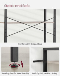 Songmics 6-Tier Tall Bookshelf, Large Bookcase, Steel Frame, Freestanding Shelf Unit, Industrial, Heather Greige And Ink Black - thumbnail 3