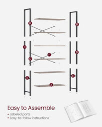 Songmics 6-Tier Tall Bookshelf, Large Bookcase, Steel Frame, Freestanding Shelf Unit, Industrial, Heather Greige And Ink Black - thumbnail 7