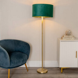 Valuelights Charles Gold Floor Lamp With Green Velvet & Metallic Shade