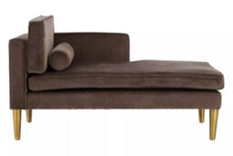 Orsina Velvet Upholstered Grey Velvet And Left Arm Chaise Lounge, Luxirous Chaise Lounge, Slim Chaise For Relaxing