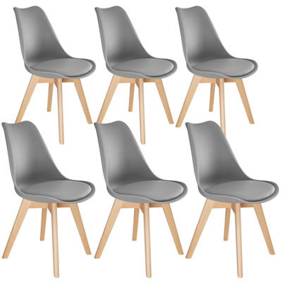 Tectake Set Of 6 Dining Chair Frederikke With Padded Seat, Ergonomic Shape, And Wooden Legs  - Grey - image 1