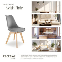 Tectake Set Of 6 Dining Chair Frederikke With Padded Seat, Ergonomic Shape, And Wooden Legs  - Grey - thumbnail 7