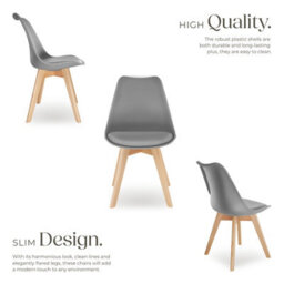 Tectake Set Of 6 Dining Chair Frederikke With Padded Seat, Ergonomic Shape, And Wooden Legs  - Grey - thumbnail 3