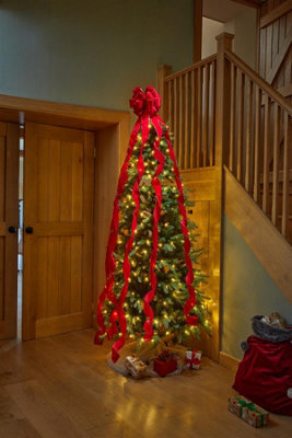 24Cm Long Tail Velvet Christmas Tree Bow Ruby