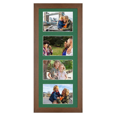 AK Frames 50X20Cm Walnut Modern Multi Photo Frame With Emerald Mount - Holds 4 Apertures (4X) 6X4 Photos - image 1