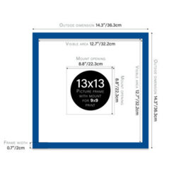 "13X13"" Blue Picture Frame - 13X13"" Square Frame With 9X9"" Mount For 13X13""/9X9"" Pictures Art Deco Style Room Decor, 1 Pack" - thumbnail 2