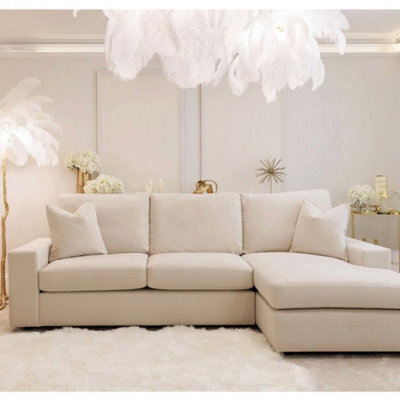 Home & Love Luxury Lush Chaise Corner Sofa - Naples Cream