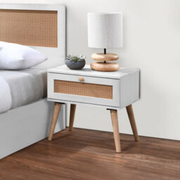 French Style Frances Rattan White Wooden 1 Drawer Bedside/nightstand - thumbnail 1
