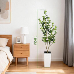 London Boutique 150 Cm Artificial Camellia Tree, Tall White Planter, Faux Flower Tree, Indoor Outdoor Decor, Entryway Living Room - thumbnail 2