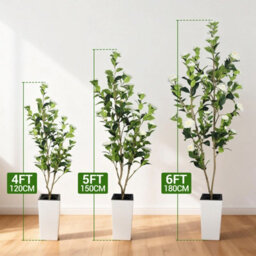 London Boutique 150 Cm Artificial Camellia Tree, Tall White Planter, Faux Flower Tree, Indoor Outdoor Decor, Entryway Living Room - thumbnail 7