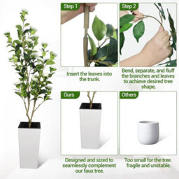 London Boutique 150 Cm Artificial Camellia Tree, Tall White Planter, Faux Flower Tree, Indoor Outdoor Decor, Entryway Living Room - thumbnail 4