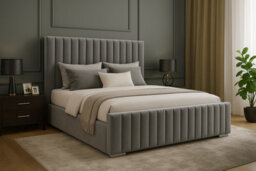 Adore Designs Portland Plush Velvet Sleigh Bed, With Footboard - 4Ft6 Double - Grey - thumbnail 1