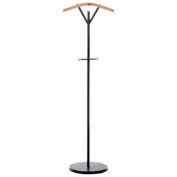 Wyld And Coco Freestanding Coat Rack Black Steel 130Cm With Curved Fir Wood Hanger And 3 Main Hooks, 2 Extra Hooks - thumbnail 4