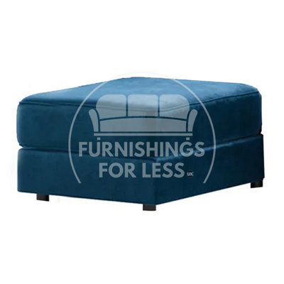 Furnishings For Less UK Fernando Plush Velvet Foam Filled Blue Footstool Sofa Accessory