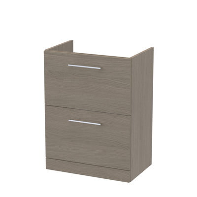 Nuie Hudson Reed Arno Floor Standing Vanity Unit, Durable 2 Soft Close Drawer Bathroom Sink Vanity Unit With Shelf In Solace Oak, 600mm - image 1