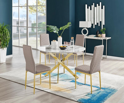 Furniturebox Uk Novara White Marble Gold Leg 120Cm Round Dining Table & 4 Cappuccino Milan Gold Leg Chairs - image 1
