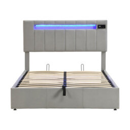4Ft6 Double Bed Frame 135X190Cm,with Bluetooth Stereo And Usb,with Pockets,7Colors Led-Light Strips And 12 Modes,velvet+Iron,grey - thumbnail 9