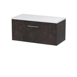 Nuie Hudson Reed Juno Wall Hung 1-Drawer Vanity Unit & Sparkling White Worktop, Countertop Basin Unit In Metallic Slate, 800mm - thumbnail 2