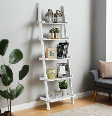 Modcraft 5-Tier White Ladder Shelf - Leaning Storage Bookcase - image 1