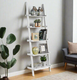 Modcraft 5-Tier White Ladder Shelf - Leaning Storage Bookcase