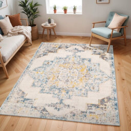 Livabliss Ankara Vintage Blue Beige Traditional Boho Living Room Rug 120 X 170 Cm Easy Care, Non Shedding - thumbnail 2