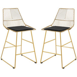 Homcom Modern Counter Height Bar Stools Set Of 2 Pcs Wire Metal Barstools - thumbnail 2