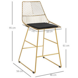 Homcom Modern Counter Height Bar Stools Set Of 2 Pcs Wire Metal Barstools - thumbnail 3