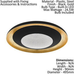 Elegant Black Gold Led Wall Flush Ceiling Light With Granille Design - thumbnail 2