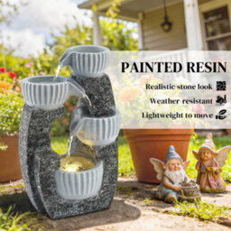 Outsunny 4-Tier Bowl Water Feature, Outdoor Water Fountain With Led Lights - thumbnail 4
